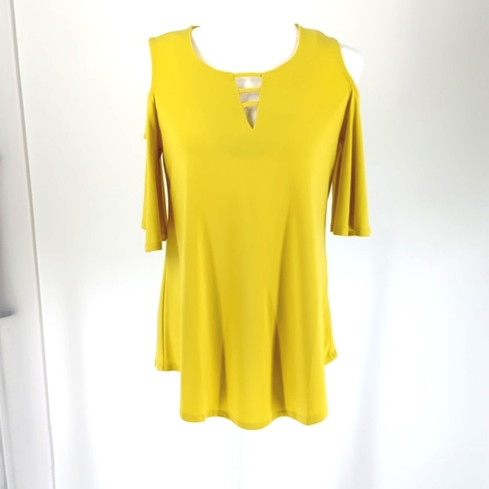 JM Collection To Dye For Citrus Mustard Curved Hem X Small Top